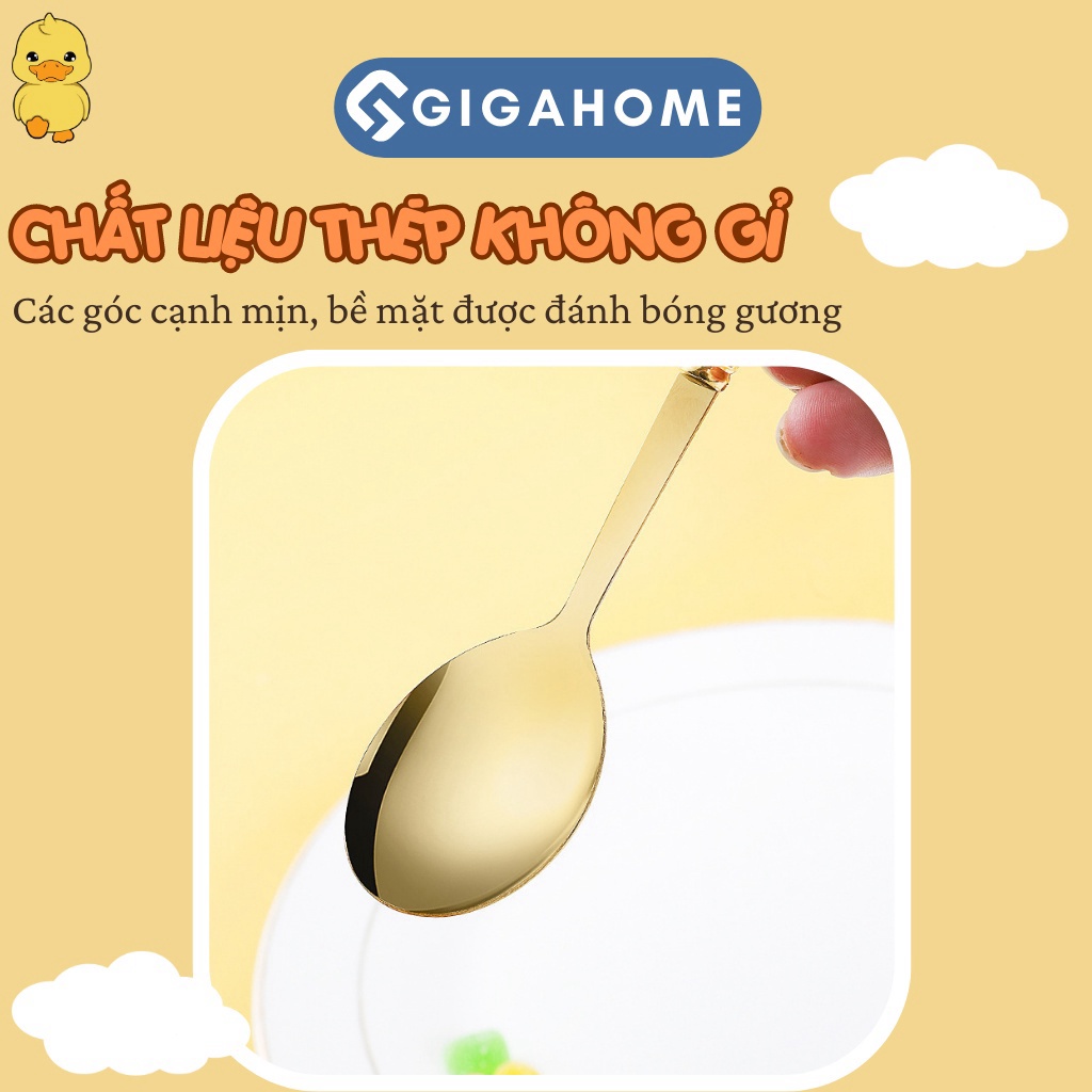 Bộ 6 Muỗng/Thìa Thép Mạ Vàng Hình Vịt Đáng Yêu Cho Bé Kèm Vỏ Hộp GIGAHOME 10891