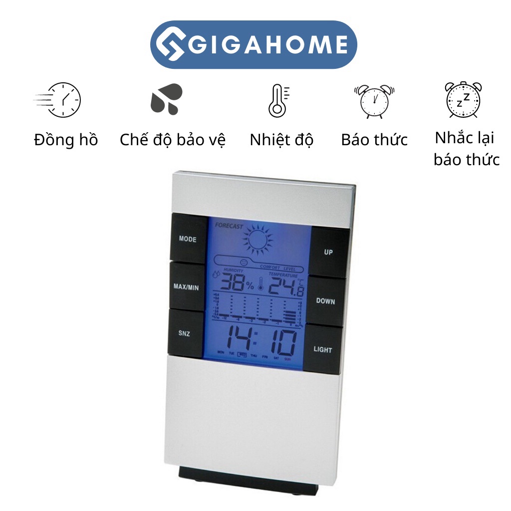 Đồng Hồ Đo Nhiệt Độ Phòng GIGAHOMEVN Hiển Thị Thời Gian Báo Thức Trên Màn Hình LCD 5538
