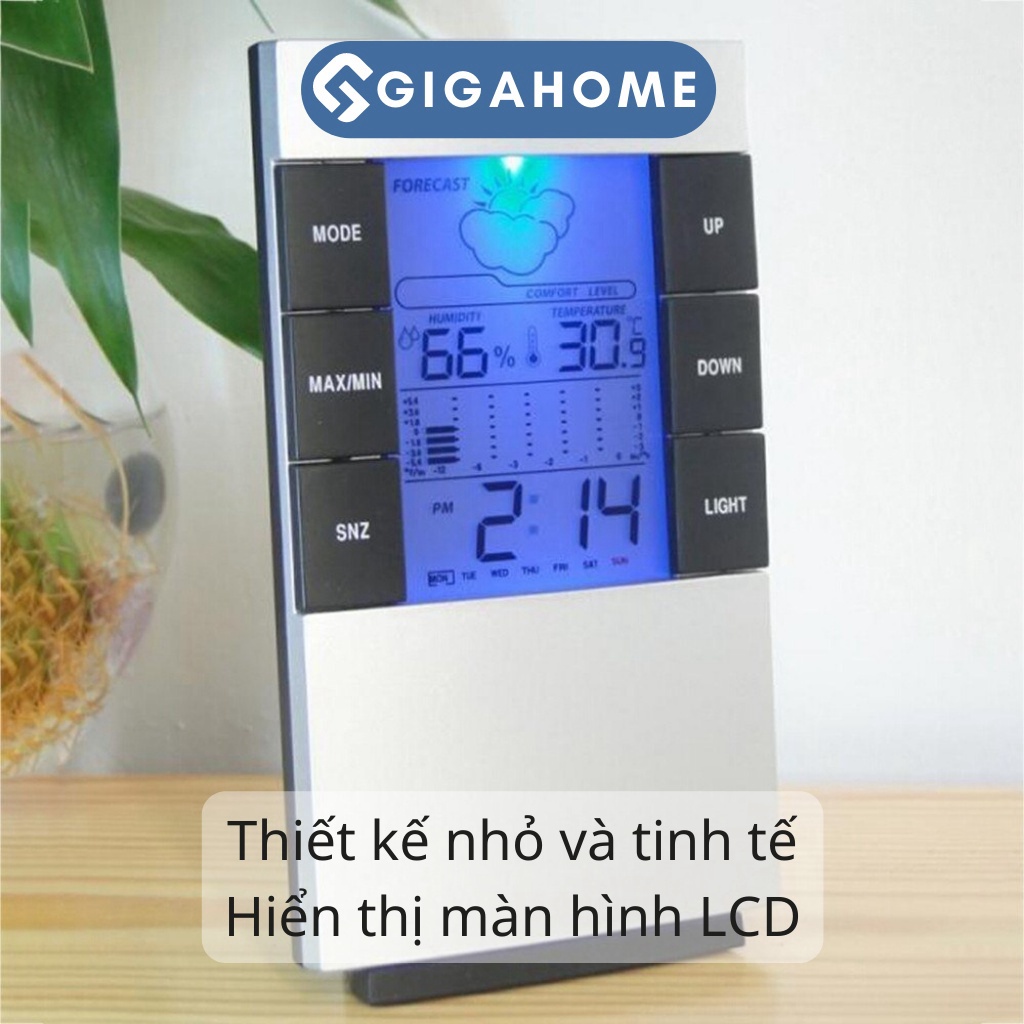 Đồng Hồ Đo Nhiệt Độ Phòng GIGAHOMEVN Hiển Thị Thời Gian Báo Thức Trên Màn Hình LCD 5538