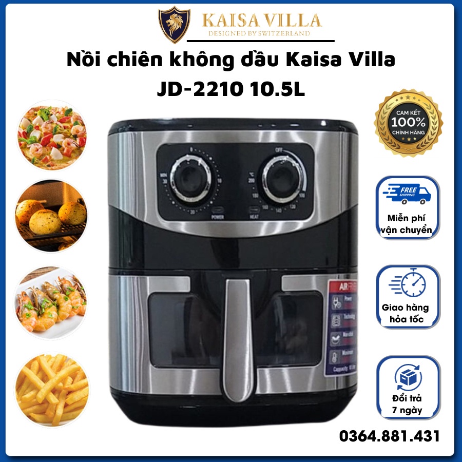 Nồi chiên không dầu Kaisa Villa JD-2210 công suất 1750W dung tích 10.5L màn hình điện tử thông minh hiện đại, sang trọng