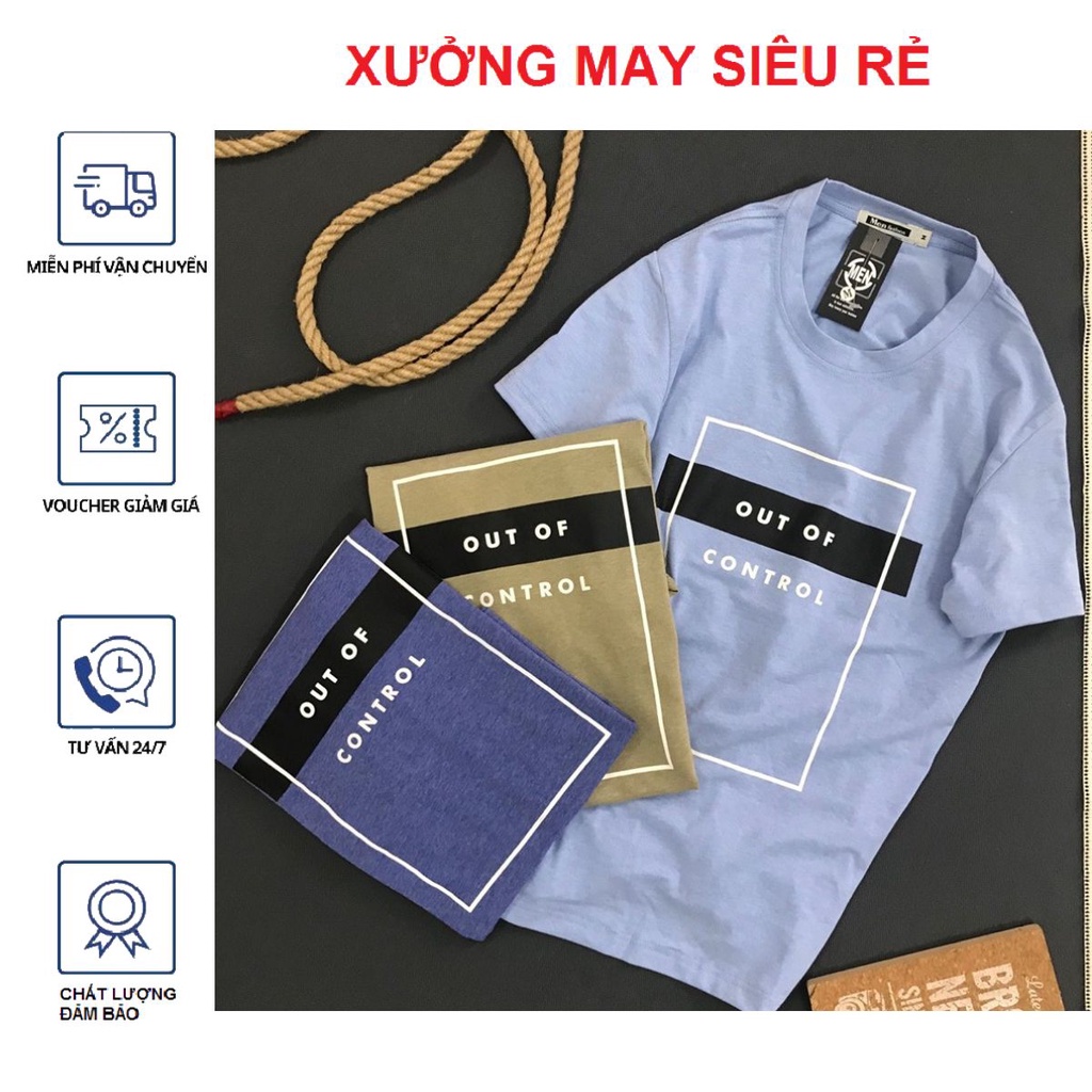 Áo thun nam Áo phông nam cổ tròn không cổ OUT OF CONTROL hàng bao chất đẹp cá tính-AT001