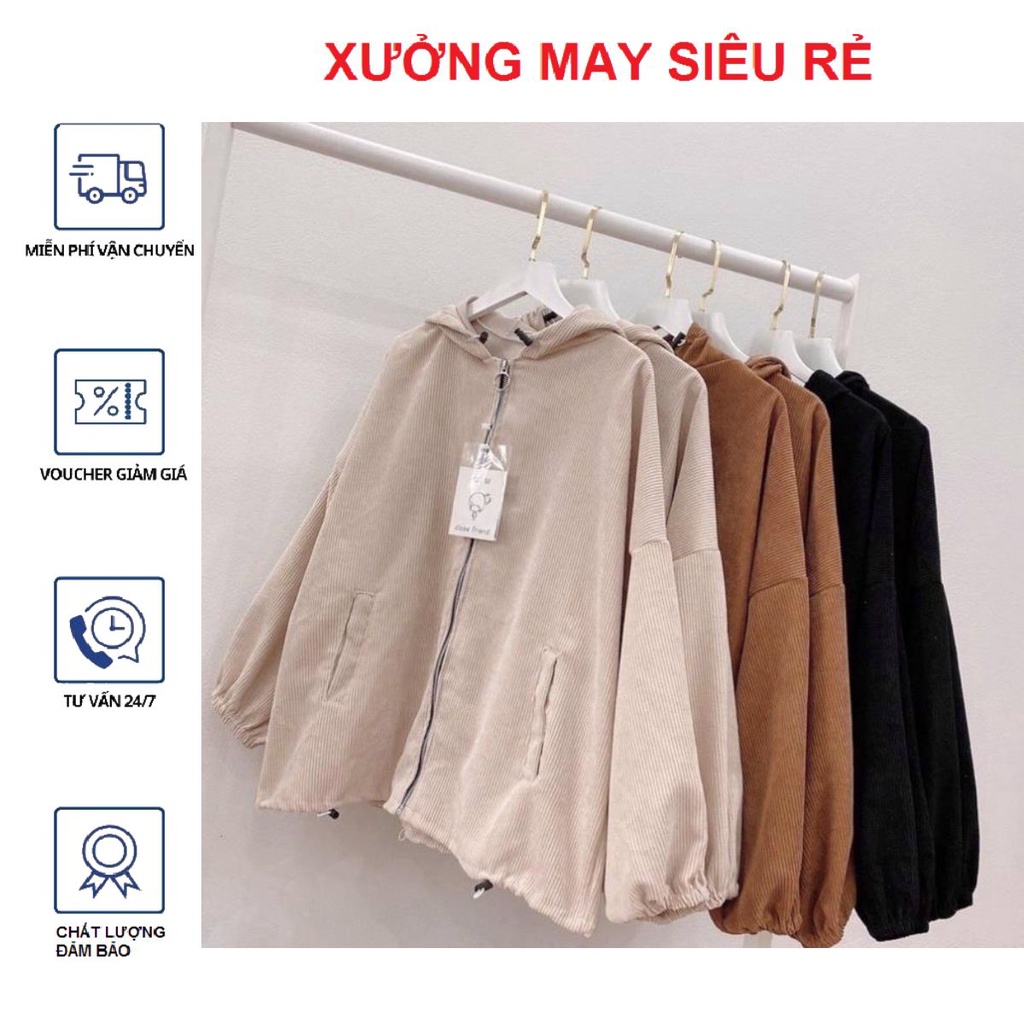 [Ảnh thật] Áo khoác Basic Nhung Gân form rộng cực đẹp