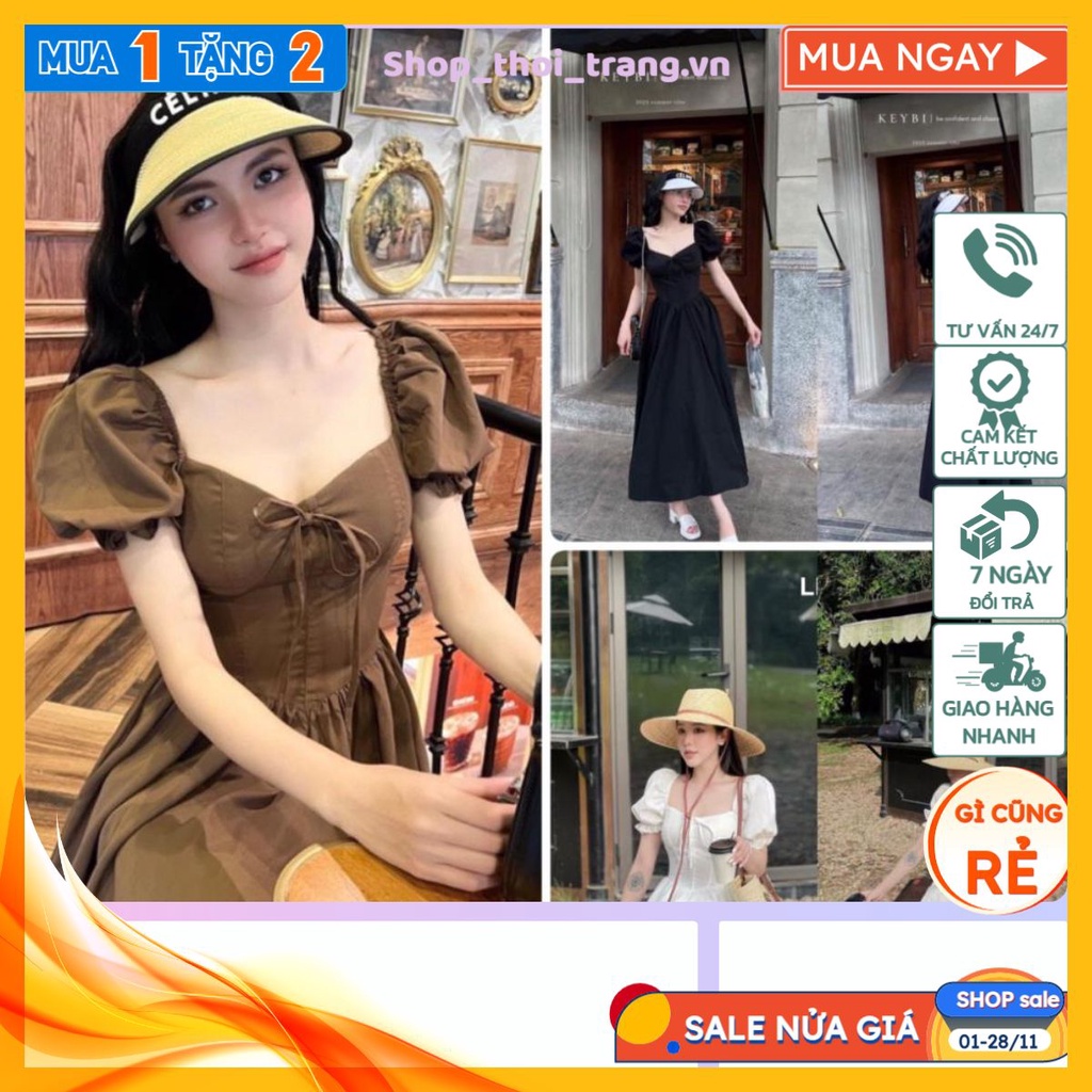 Váy đầm tiểu thư cup ngực buộc nơ dáng dài maxi nhẹ nhàng, chất trượt cao cấp, tay bồng tầng cực xinh full màu - SP