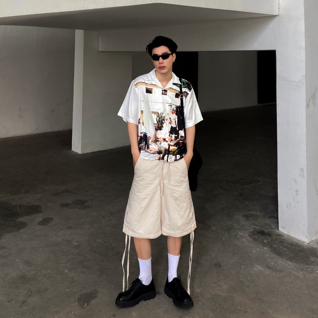 Áo sơ mi tay ngắn unisex họa tiết cuban shirt local brand HUGU - HOLIDAY - vải lụa, form regular, in chuyển nhiệt