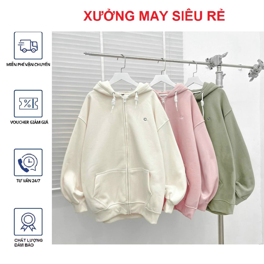 Áo khoác nỉ nữ dây kéo logo chữ C nhỏ cá tính bao đẹp-A976
