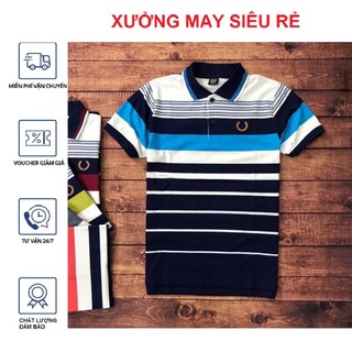[S02] Áo thun nam cổ trụ bông lúa sọc ngang cá tính phong cách - ÁO THUN NAM CỔ BẺ ĐẸP TEEN VNXK-M158