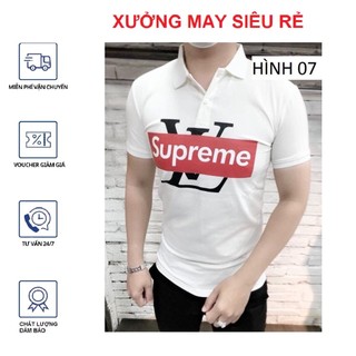 [S02] Áo thun nam cổ trụ chất cotton mịn in hình supre chuẩn shop - AT001