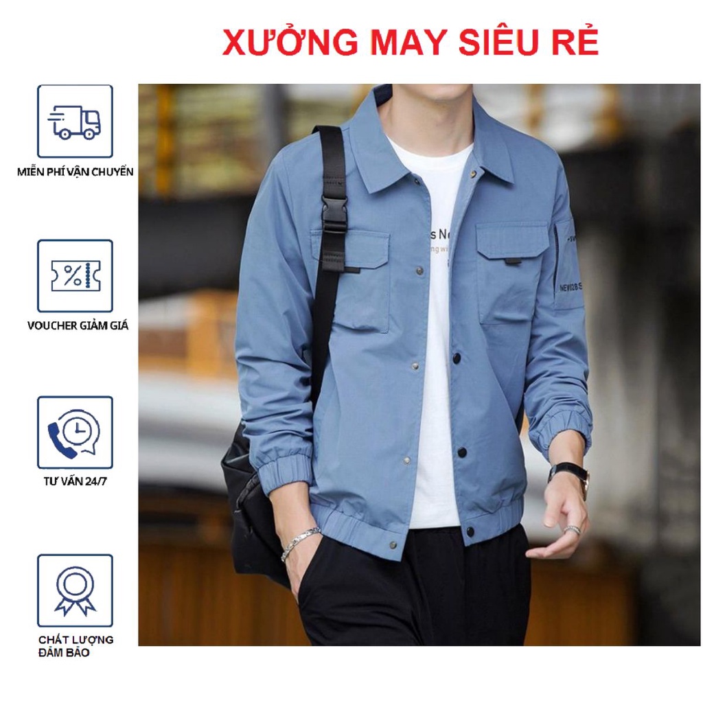 Áo khoác nam cực đẹp bomber phối túi trơn siêu chất mẫu mới-A1010
