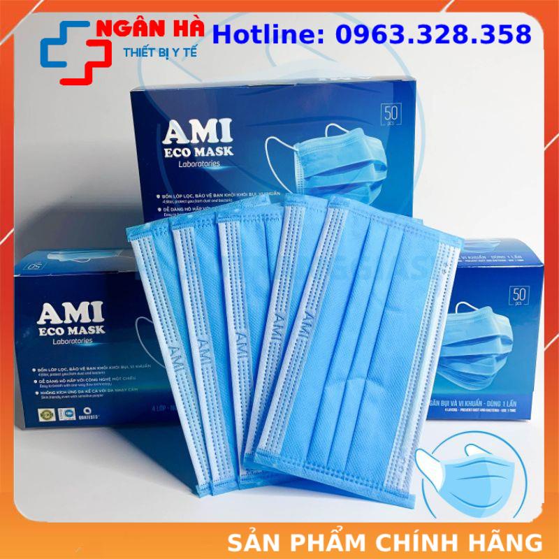 Khẩu Trang Y Tế Ami, Khẩu Trang Kháng Khuẩn 4 Lớp Cao Cấp Hộp 50 Chiếc