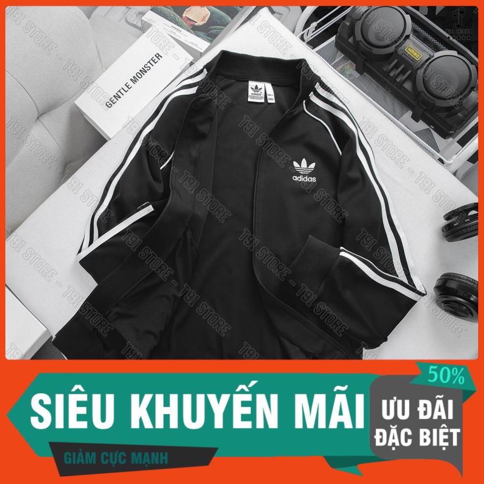 Áo Khoác Adidas Thể Thao Chất Thun Dày Dặn Chống Gió - Áo Bomber Nam Nữ 3 Sọc Hình Thêu Cao Cấp