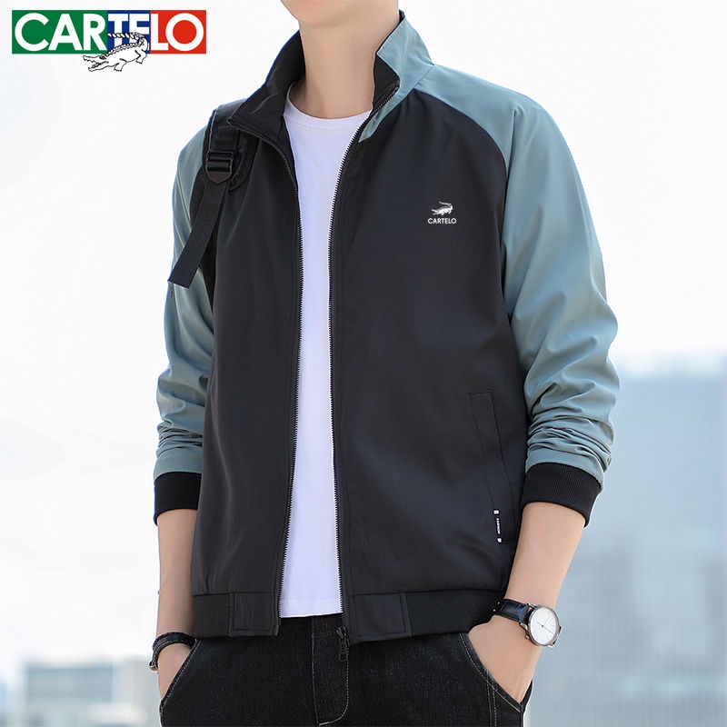 Áo Khoác cartelo Dáng Rộng Cổ Đứng Đa Năng Chất Lượng Cao Màu Xanh Lá Cây Phong Cách Thể Thao Cho Nam