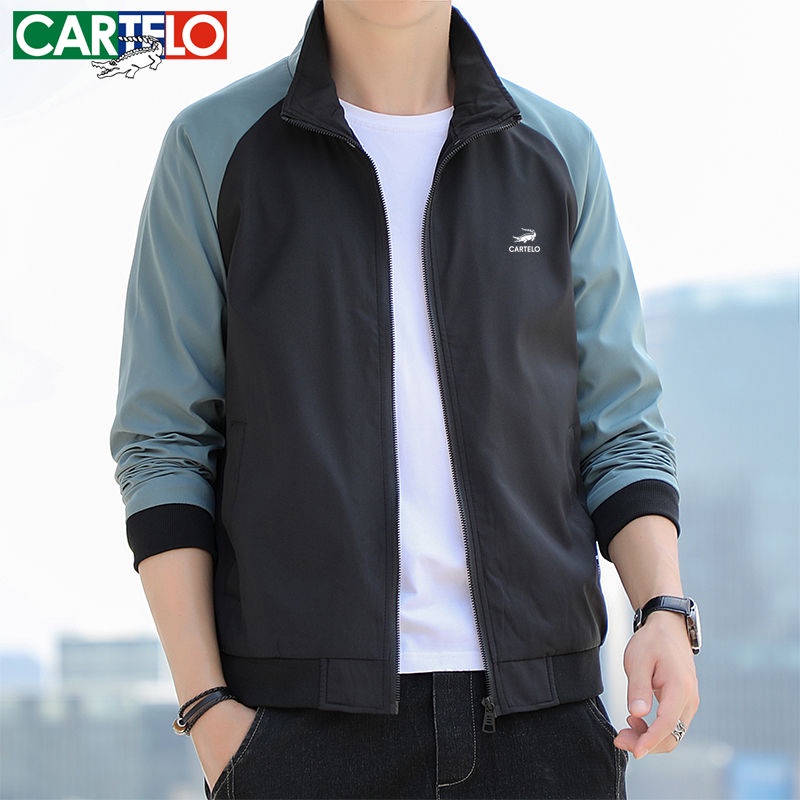 Áo Khoác cartelo Dáng Rộng Cổ Đứng Đa Năng Chất Lượng Cao Màu Xanh Lá Cây Phong Cách Thể Thao Cho Nam