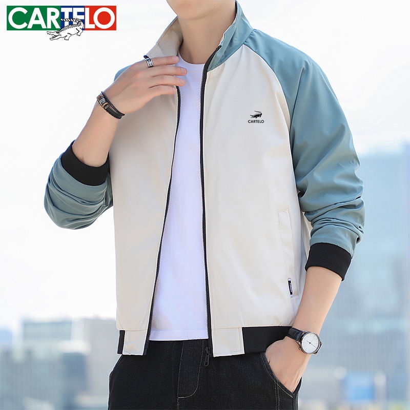 Áo Khoác cartelo Dáng Rộng Cổ Đứng Đa Năng Chất Lượng Cao Màu Xanh Lá Cây Phong Cách Thể Thao Cho Nam