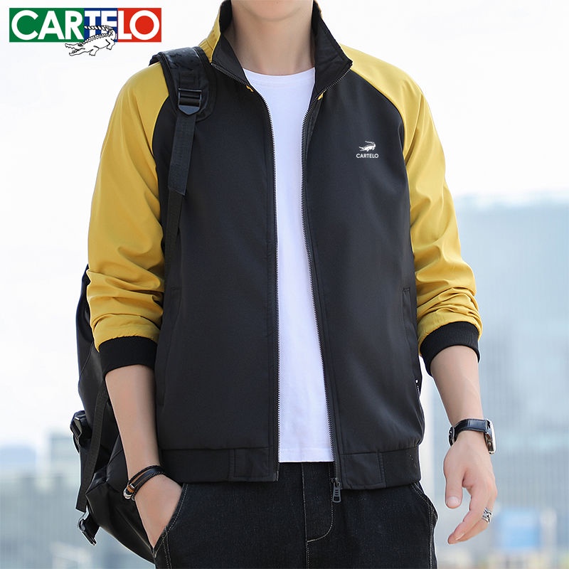 Áo Khoác cartelo Dáng Rộng Cổ Đứng Đa Năng Chất Lượng Cao Màu Xanh Lá Cây Phong Cách Thể Thao Cho Nam