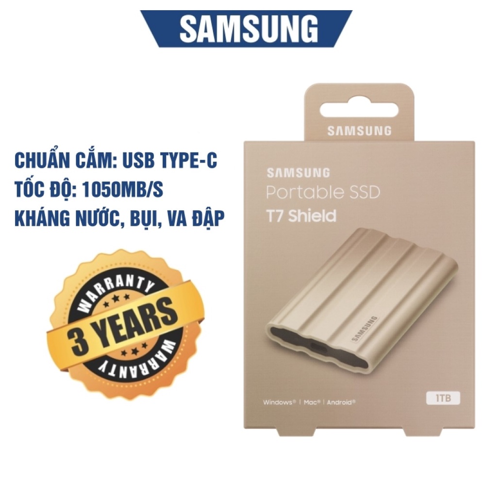 Ổ cứng di động SSD Samsung T7 SHIELD 1TB Màu Beige