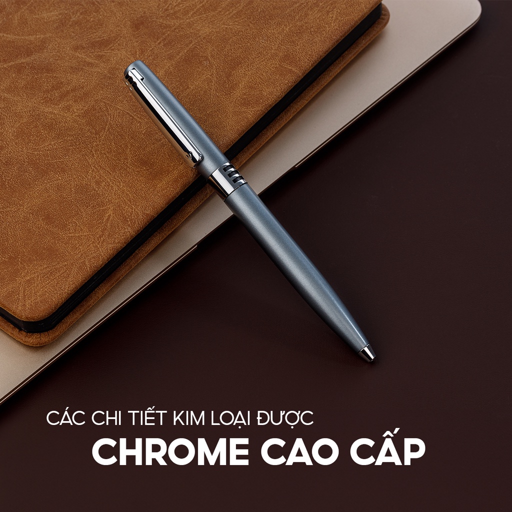 Bút bi cao cấp Thiên Long thân kim loại chrome, cơ chế vặn xoay thích hợp làm quà tặng Biz-07