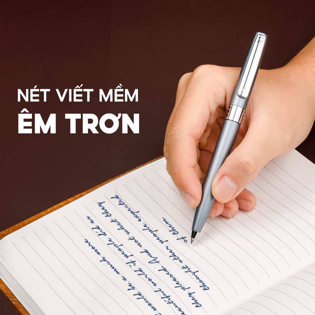 Bút bi cao cấp Thiên Long thân kim loại chrome, cơ chế vặn xoay thích hợp làm quà tặng Biz-07