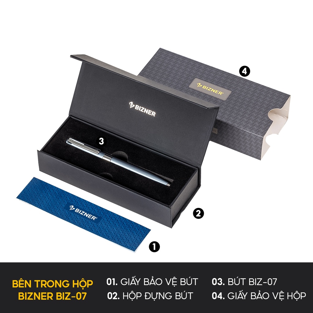 Bút bi cao cấp Thiên Long thân kim loại chrome, cơ chế vặn xoay thích hợp làm quà tặng Biz-07
