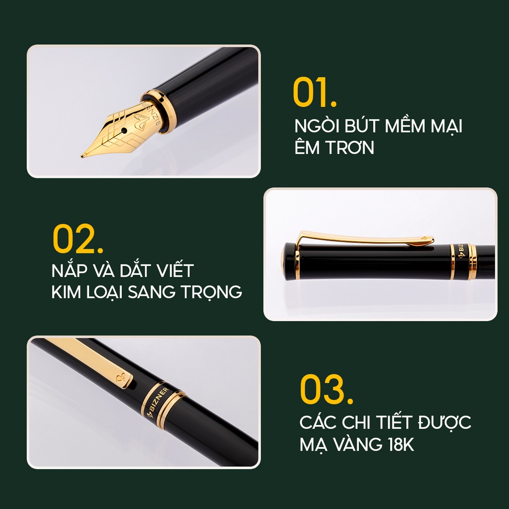 Bút máy cao cấp Thiên Long BIZ-FT02 thiết kế sang trọng, tinh tế, mạ vàng 18k, thân kim loại thích hợp làm quà tặng