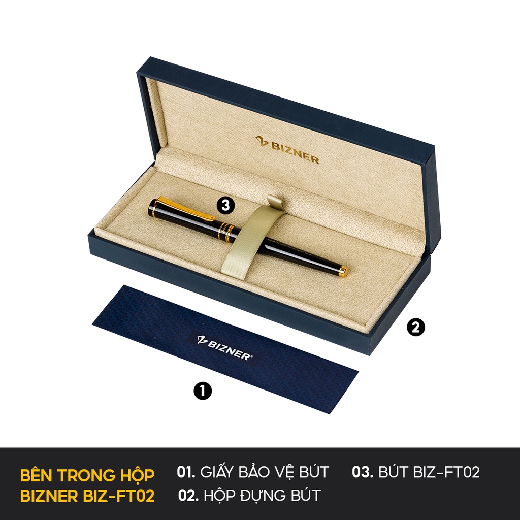 Bút máy cao cấp Thiên Long BIZ-FT02 thiết kế sang trọng, tinh tế, mạ vàng 18k, thân kim loại thích hợp làm quà tặng