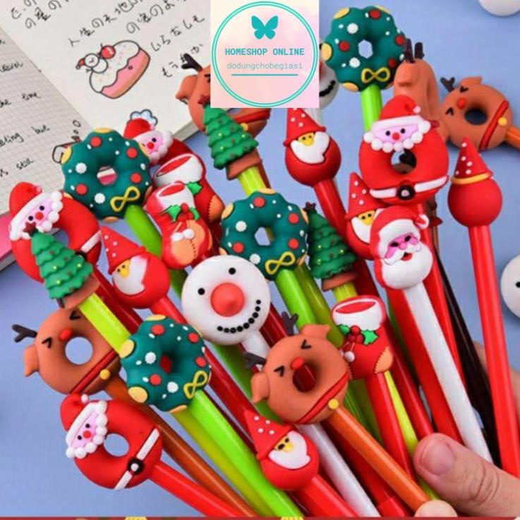 Bút Giáng Sinh Noel mực gel viết trơn đẹp đầu thú hình cây thông tuần lộc người tuyết 3K/cái Set 20 cái Tặng Kèm Túi ZIP