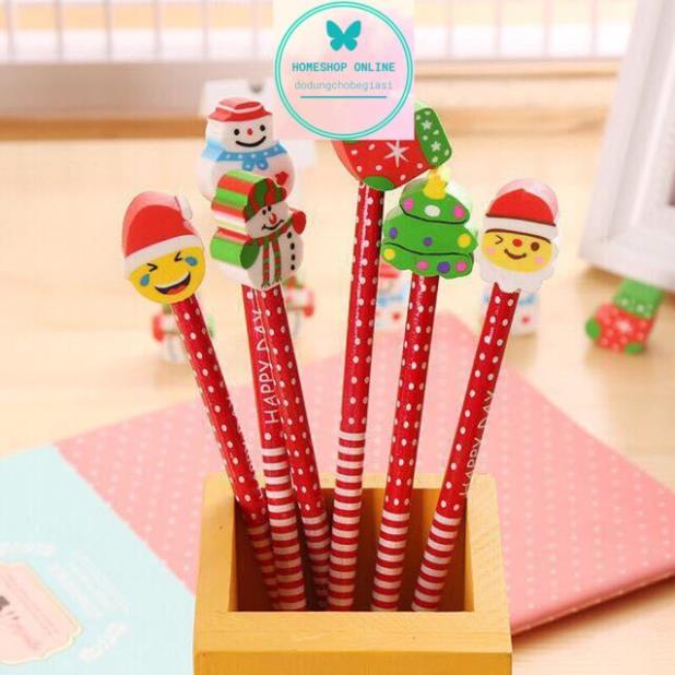 Bút Giáng Sinh Noel mực gel viết trơn đẹp đầu thú hình cây thông tuần lộc người tuyết 3K/cái Set 20 cái Tặng Kèm Túi ZIP