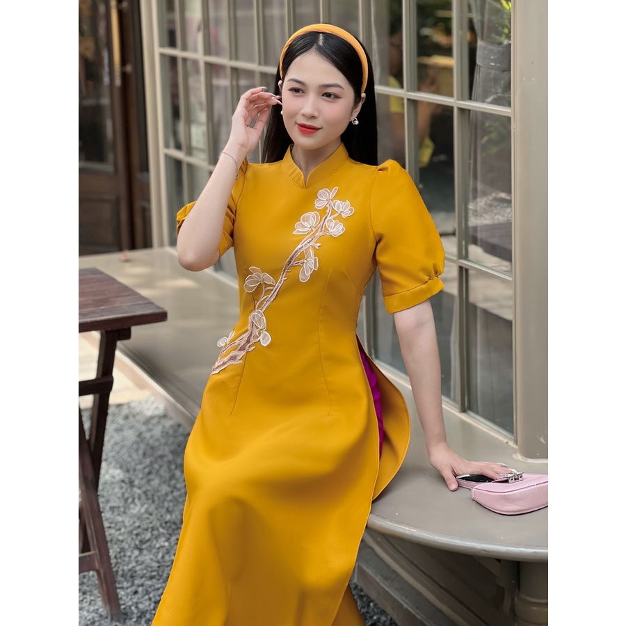 Áo dài cách tân gắn cây hoa 3D siêu dễ thương AD036 - Khánh Linh Style - Lady Fashion