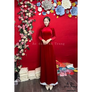 Áo dài nhung truyền thống vải co giãn, hàng may sẵn VT33 Quỳnh Dư