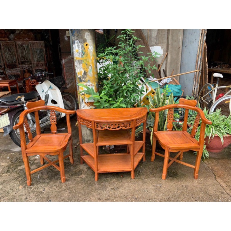 Bộ bàn ghế góc, bàn bán Nguyệt hoa mai bộ bàn trà tròn trang trí nhà của gỗ hương