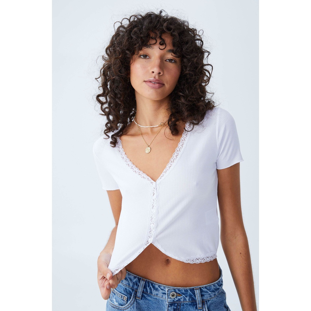 COTTON ON - Áo Thun Ngắn Tay Nữ - Courtney Lace Trim Button Down 2054698-02