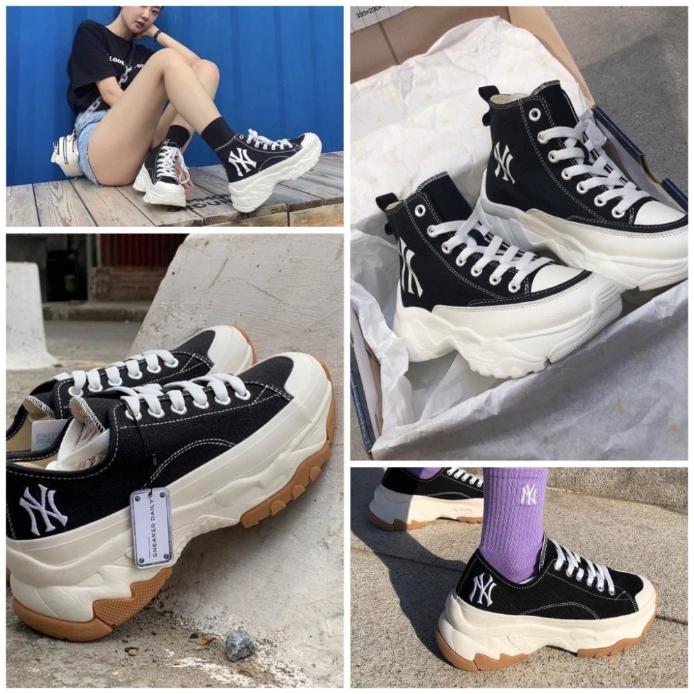 Giày Mlb chunky high low vải đen trắng  [ Fullsize+GIÁ SỐC ] giày thể thao mlb đế cao 6cm hót trend