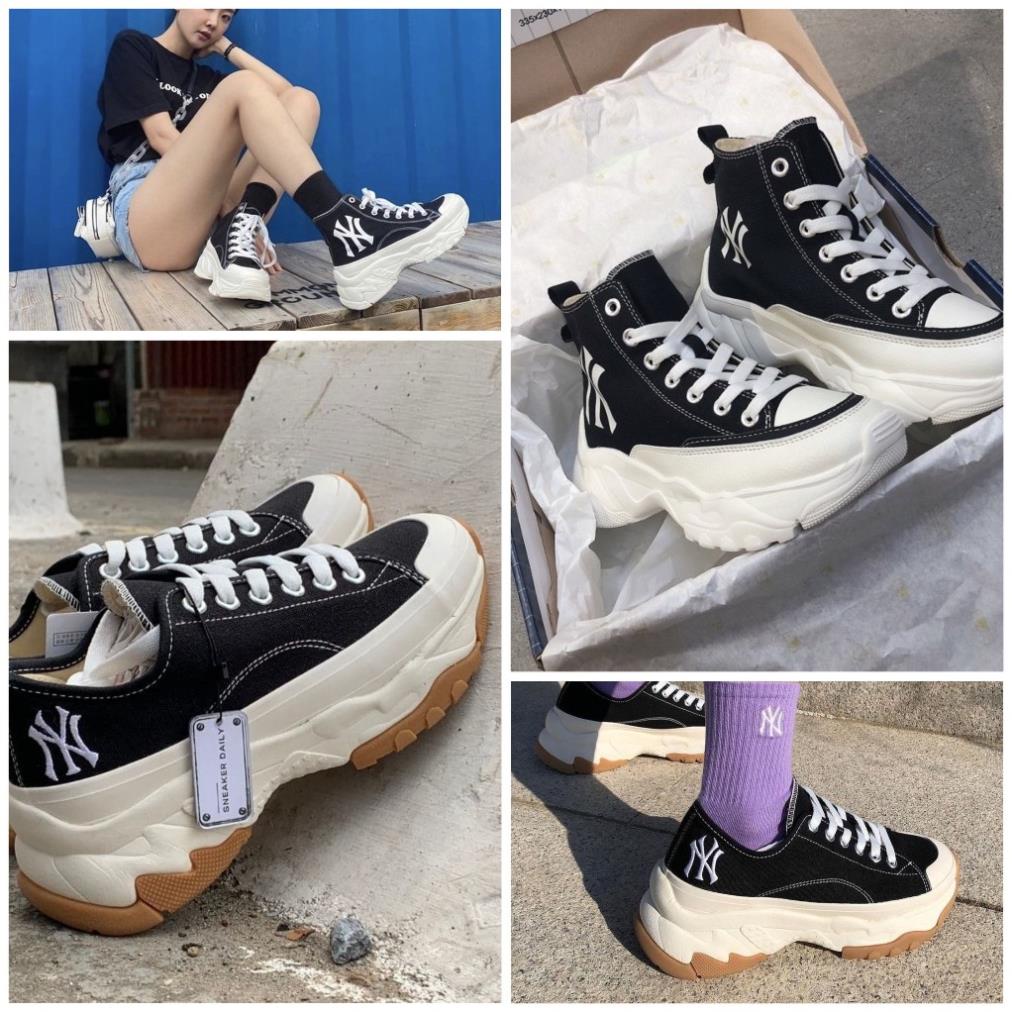 Giày Mlb chunky high low vải đen trắng  [ Fullsize+GIÁ SỐC ] giày thể thao mlb đế cao 6cm hót trend siêu đẹp