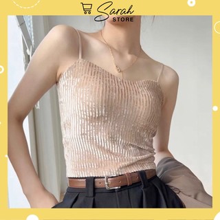 Áo hai dây nhung tăm ,áo bra dáng lửng có đệm ngực trend thời trang 2215