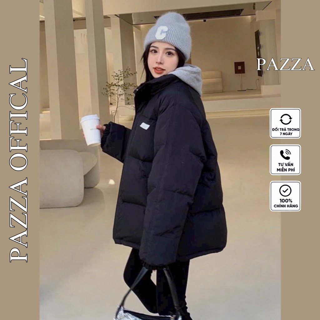 Áo phao nữ logo dáng rộng hottrend bassic, Áo khoác phao nữ Quảng Châu màu Đen, Trắng - PAZZA SHOP