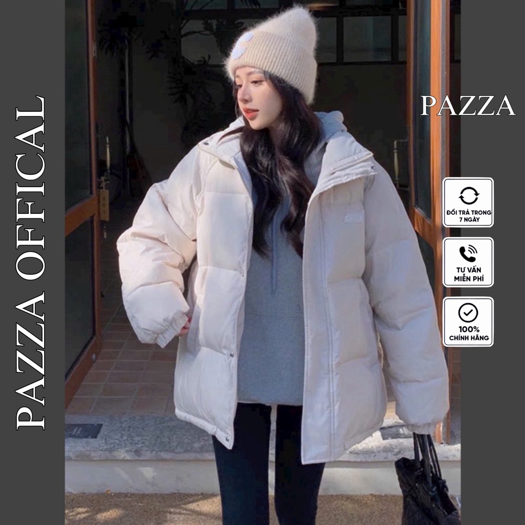 Áo phao nữ logo dáng rộng hottrend bassic, Áo khoác phao nữ Quảng Châu màu Đen, Trắng - PAZZA SHOP