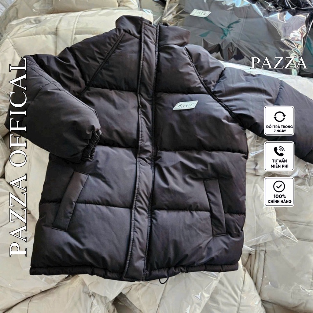 Áo phao nữ logo dáng rộng hottrend bassic, Áo khoác phao nữ Quảng Châu màu Đen, Trắng - PAZZA SHOP