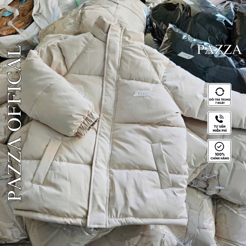 Áo phao nữ logo dáng rộng hottrend bassic, Áo khoác phao nữ Quảng Châu màu Đen, Trắng - PAZZA SHOP