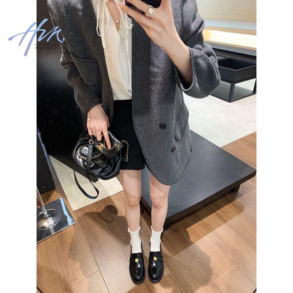 Giày Lười Đế Dày Bằng Da Mềm Mũi Tròn Thời Trang Cho Nữ