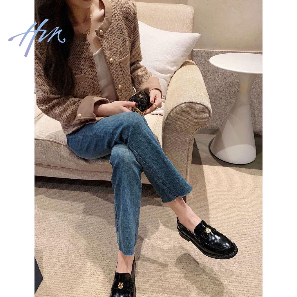 Giày Lười Đế Dày Bằng Da Mềm Mũi Tròn Thời Trang Cho Nữ