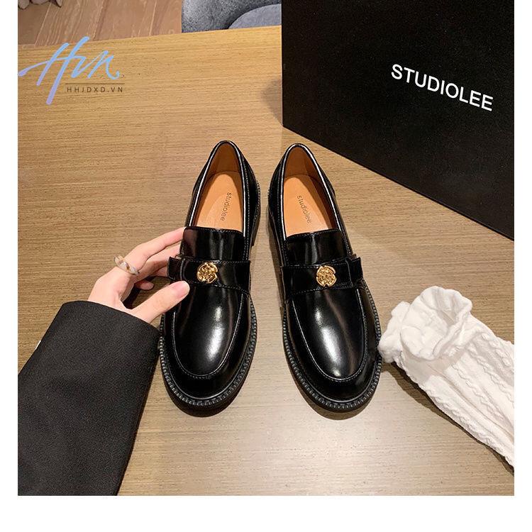 Giày Lười Đế Dày Bằng Da Mềm Mũi Tròn Thời Trang Cho Nữ