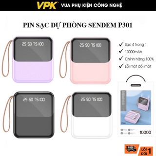  Pin Sạc Dự Phòng Sendem P301 10.000mAh Tích Hợp Sẵn Cáp Sạc Có Led Báo Phần Trăm Pin Màu Sắc Đa Dạng Trẻ Trung 
