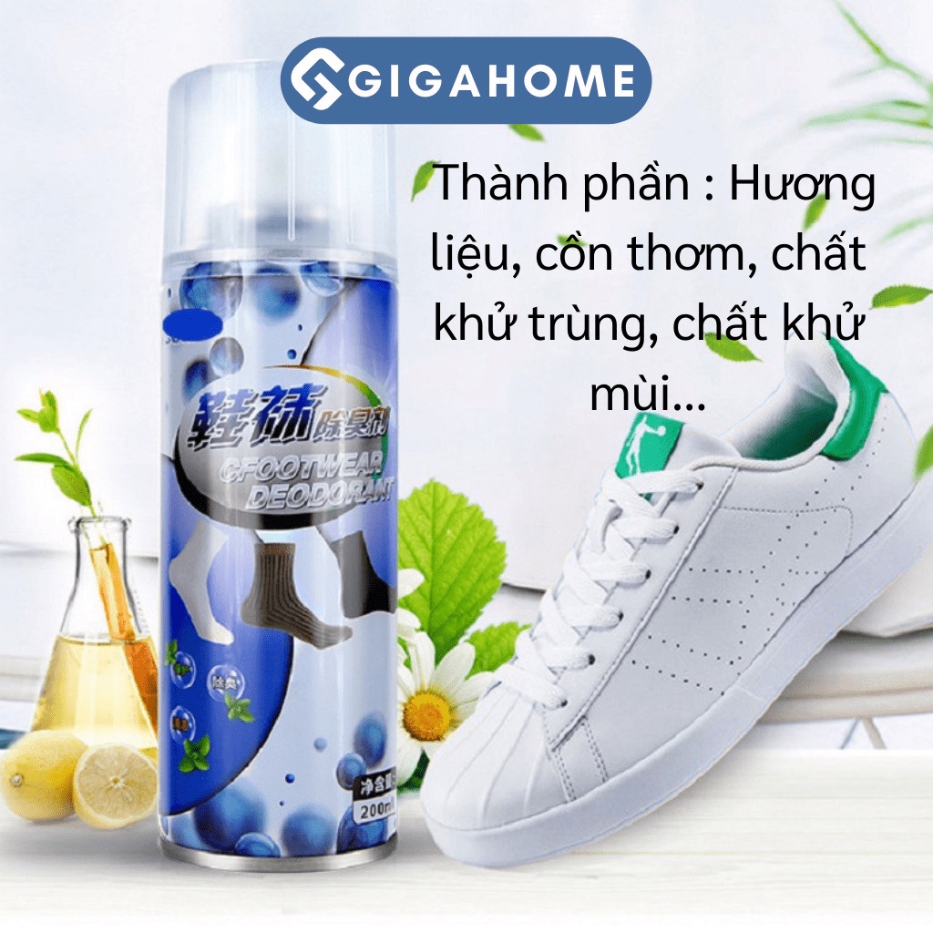 Chai Xịt Khử Mùi Giày Dép, Hôi Chân Nano GIGAHOME Hương Thơm Nhẹ 200ml 9235