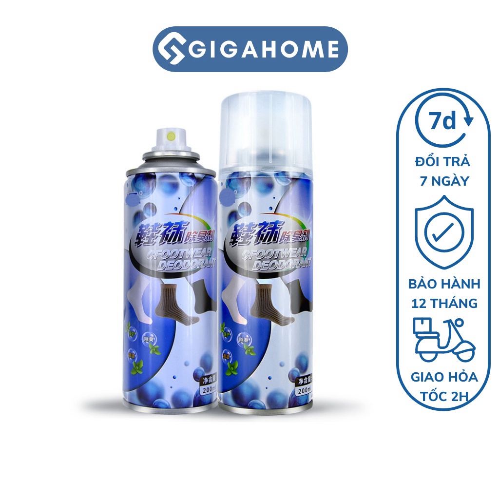 Chai Xịt Khử Mùi Giày Dép, Hôi Chân Nano GIGAHOME Hương Thơm Nhẹ 200ml 9235