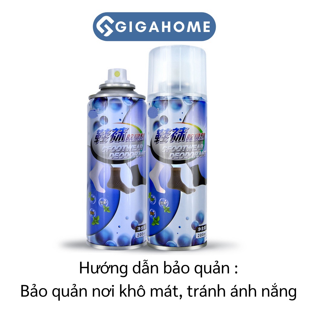 Chai Xịt Khử Mùi Giày Dép, Hôi Chân Nano GIGAHOME Hương Thơm Nhẹ 200ml 9235