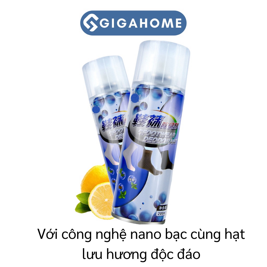 Chai Xịt Khử Mùi Giày Dép, Hôi Chân Nano GIGAHOME Hương Thơm Nhẹ 200ml 9235