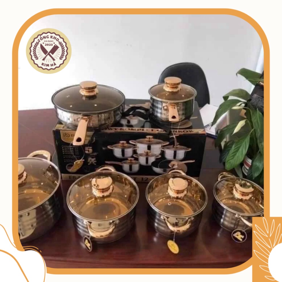 Bộ Nồi Đức 6 món Hàng loại 1- Bảo hành 12 tháng Inox Không Gỉ Kèm Nắp Kính Cao Cấp Dùng Cho Mọi Loại Bếp .