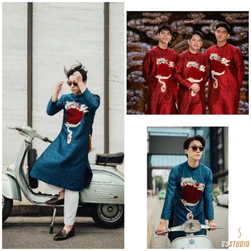 😍 Áo dài nam cách tân cao cấp đẹp vải gấm dệt cao cấp họa tiết thệu đứng phom  giá bán sỉ