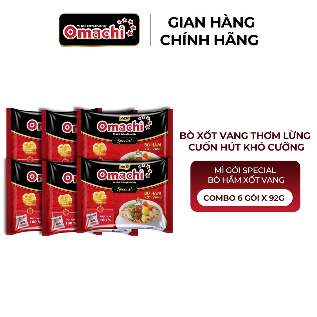 Mì Omachi Special Bò Hầm Xốt Vang Gói - Combo 6 Gói x 92g