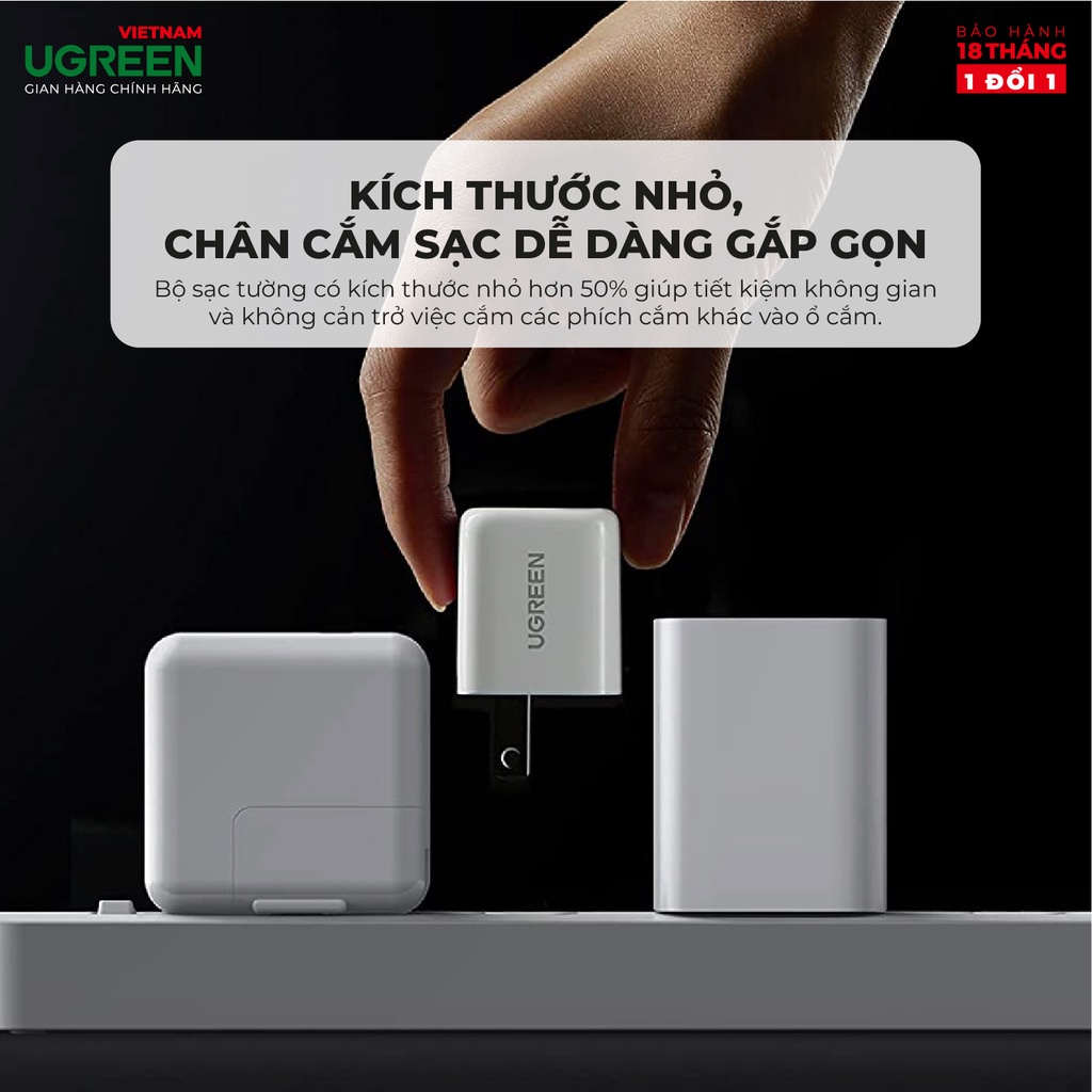 Củ sạc nhanh mini UGREEN 20W CD249 Cổng USB Type-C| Chân cắm US gập gọn| Bảo hành 18 tháng 1 đổi 1 70572 30313 80947