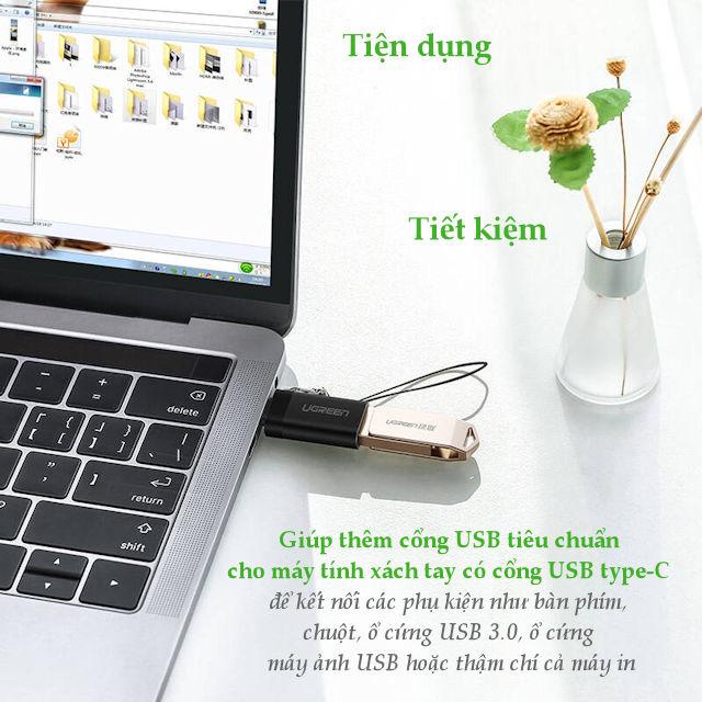 Đầu chuyển đổi cổng USB 3.0 sang Type C đực UGREEN US270 | Hỗ trợ OTG | Có dây gắn móc treo chìa khóa| Bảo Hành 18 Tháng